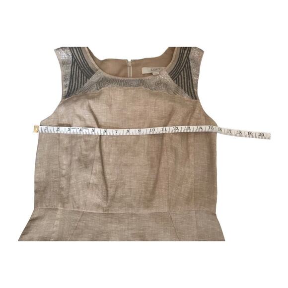 Ann Taylor Loft Dress Womens Size 4 Beige 100% Linen Sleeveless Sequin Sheath - Picture 9 of 11